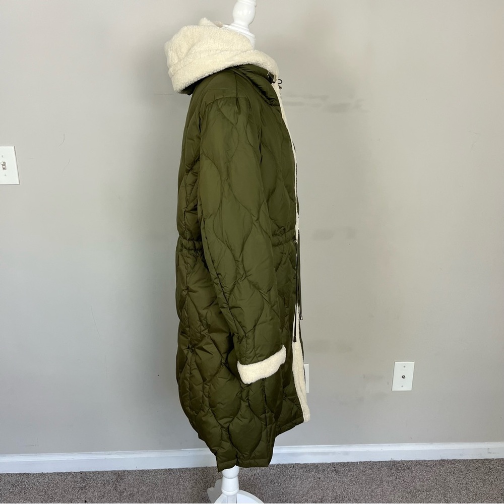 NWT KATE SPADE FAUX SHEARLING TRIM DOWN AND FEATHER FILL LONG COAT OLIVE SIZE XL - Picture 8 of 16